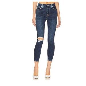 Good American Womens Jeans 4/27 Distressed Waist Crop Straight Leg Indigo